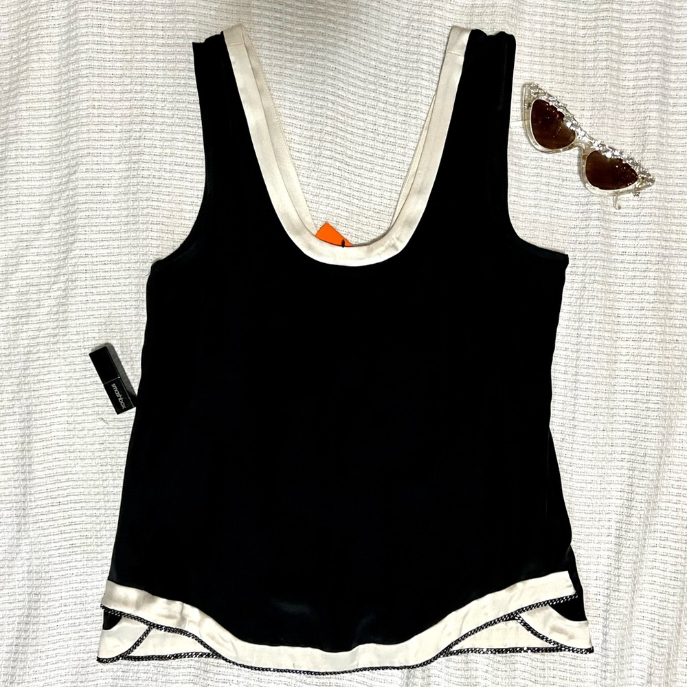 NWT Ramy Brook Black & White Lindsey Sueded Silk Tank Top